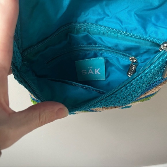 The Sak Crossbody Bag Chevron Blue Cream Braided Woven Coastal Beachy Classic - Picture 10 of 12